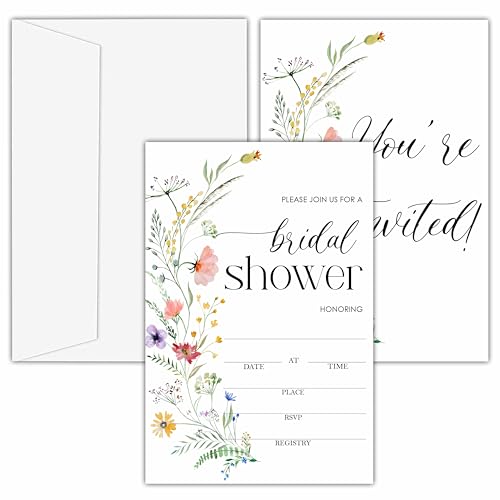 25 Colorful Wildflower Bridal Shower Invitations with Envelopes 4x6