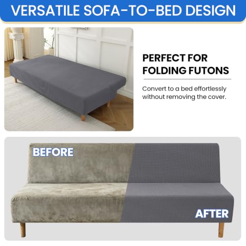 Stretch Full Size Futon Cover - Light Gray, Washable & Anti-Slip