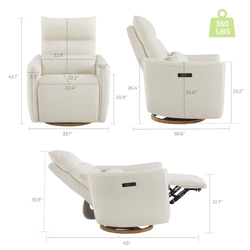 Power Swivel Glider Recliner with Adjustable Headrest, Cream