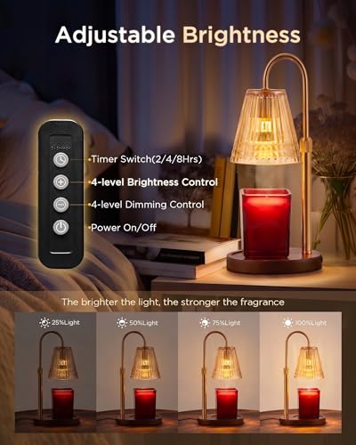 Adjustable Candle Warmer Lamp with Timer & Dimmer - Flameless Wax Melter