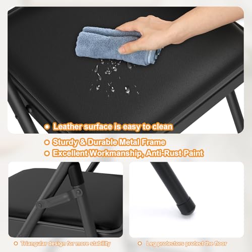 6 Pack Folding Chairs, Padded PU Leather Seat with Heavy-Duty Metal Frame