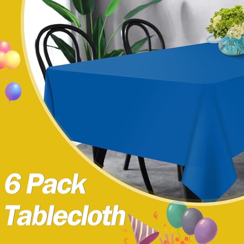 Royal Blue Disposable Plastic Tablecloths 54 x 108 Inch, 6 Pack