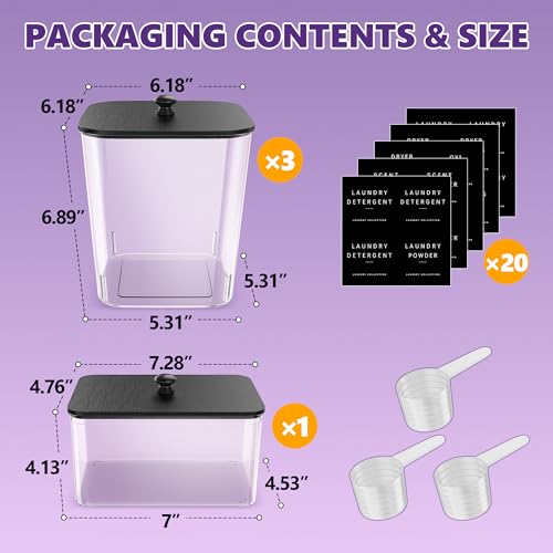 4-Piece Laundry Room Organization Container Set with Black Wooden Lids