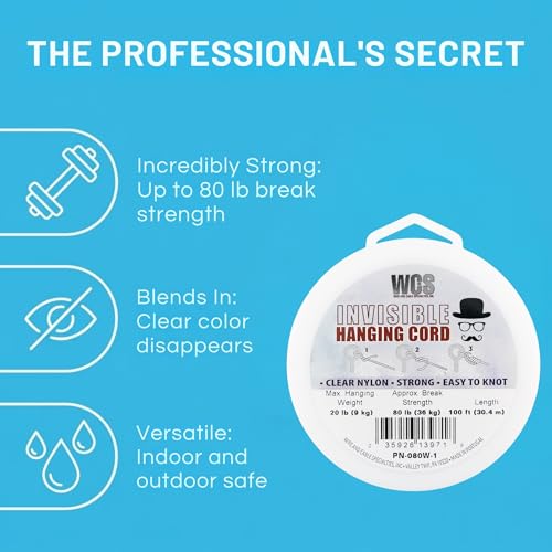 Invisible Hanging Wire 100ft Clear Nylon Cord for Decor and Picture Frames