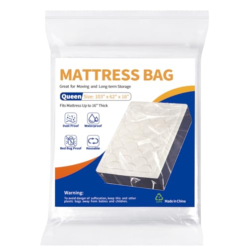 Heavy-Duty Queen Mattress Bag for Moving & Storage - Plastic Cover
