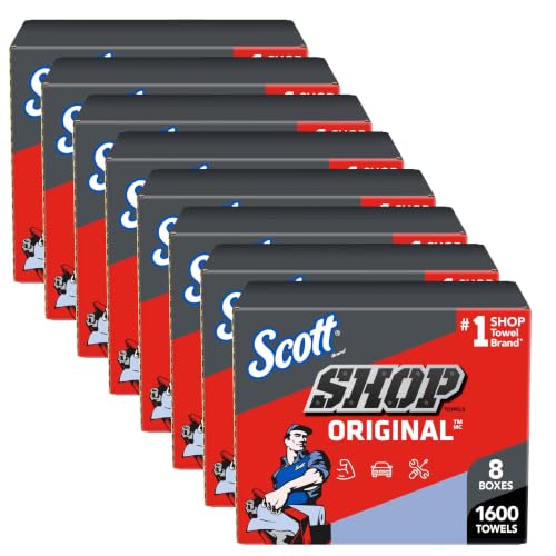 Heavy-Duty Blue Shop Towels - 9x12 Inch Pop-Up Box (8 Boxes, 1600 Count)