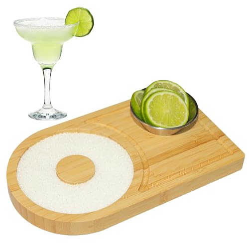 Bamboo Margarita Salt Rimmer Set with Stainless Steel Bowl | Cocktail Accessories for Parties