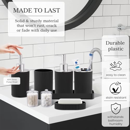 25-Piece Black Bathroom Accessory Set with Trash Can and Shower Curtain