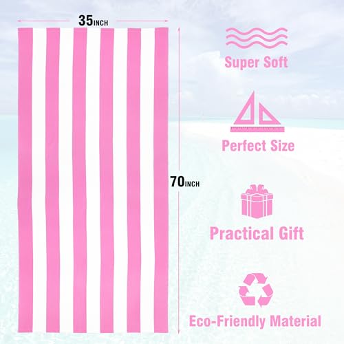 Oversized Microfiber Beach Towel 35x70 Inch, Pink Striped Quick Dry Pool Towel