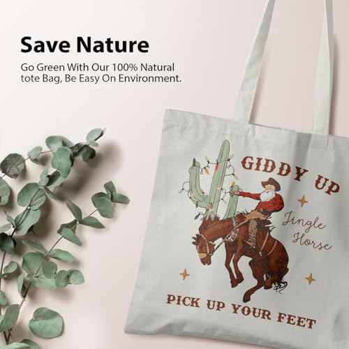 Howdy Santa Claus Canvas Tote Bag for Women - Western Cowgirl Gift (Variation: Howdy Santa1) Veqzc
