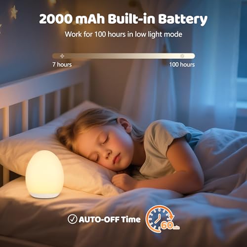 MediAcous Kids Night Light, Silicone Egg Lamp with Touch Control & Timer
