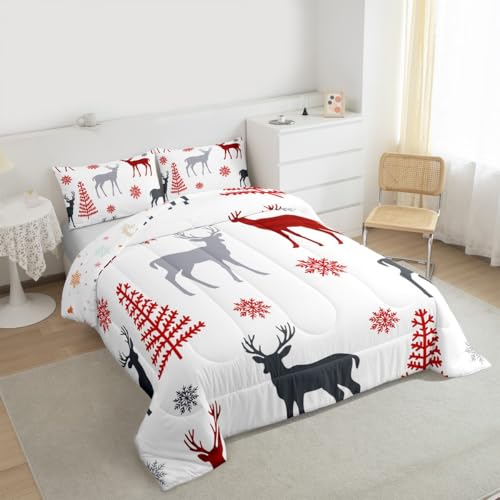 Erosebridal 16 Twin Christmas Deer Comforter Set - Snowflakes & Tree Pattern