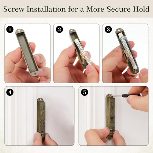 5-Pack Metal Mezuzah Cases with Kosher Scrolls - 3.54 Inch Doorpost Plaque
