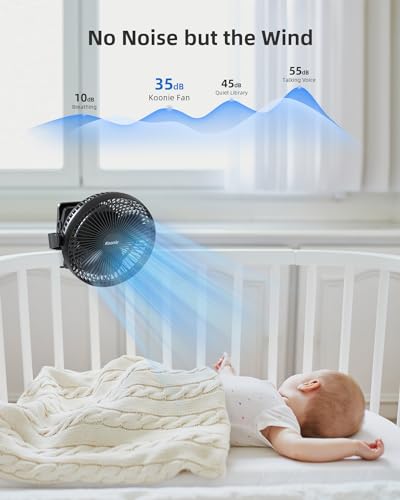 Koonie 8-Inch Rechargeable Clip-On Fan with 10000mAh Battery & 4 Speeds