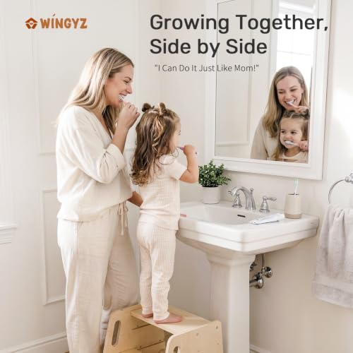 3-Height Adjustable Toddler Step Stool, Wooden Kids Kitchen Helper