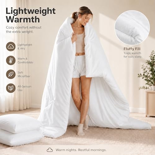 White Queen Comforter Set - All-Season Soft Microfiber Bedding (3 Pieces)