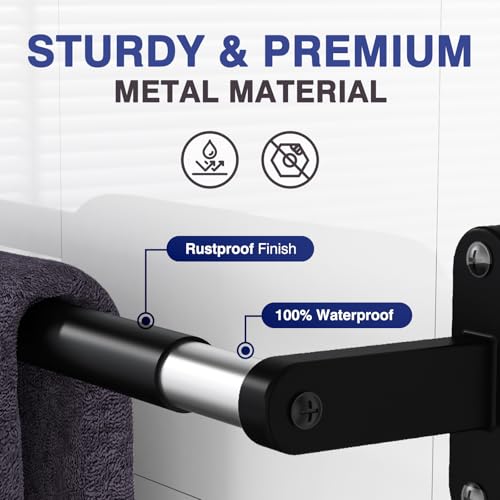 Powools 24-Inch Matte Black Towel Bar - Rustproof Wall Mounted Towel Rack