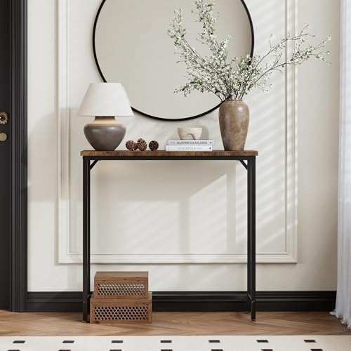 Narrow Industrial Console Table, Rustic Brown Hallway Sofa Side Table