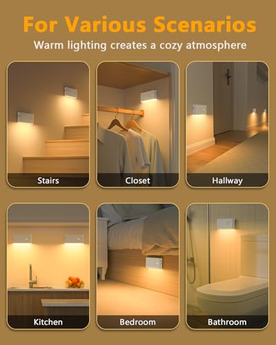 Rechargeable Motion Sensor LED Stair Lights - Warm White Night Light (4-Pack)
