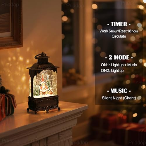 10.2-Inch Musical Christmas Snow Globe Lantern with Timer & LED Light