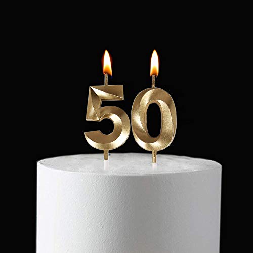 Gold Number 50 Birthday Candles - 2 Pack for Celebrations