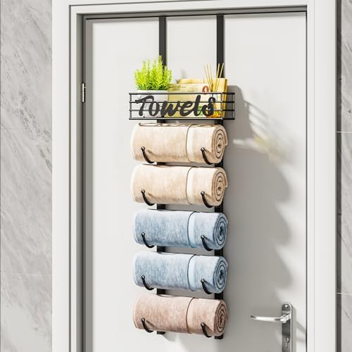 HapiRm 6-Tier Over the Door & Wall Mount Towel Rack with Storage Basket