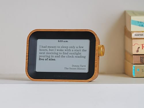 Literary Quote Desk Clock with E-Ink Display, Small Oak Wood Edition