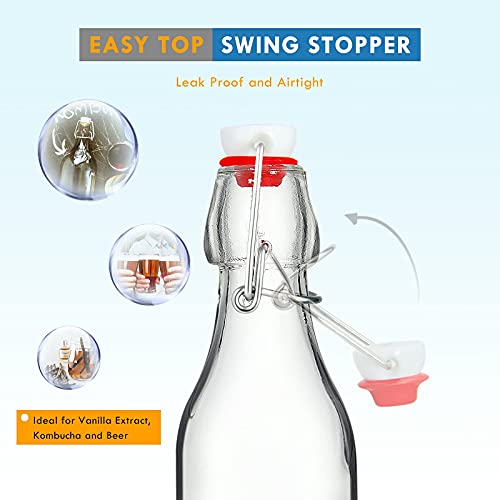 8 oz Clear Swing Top Glass Bottles with Airtight Lids, 9 Pack