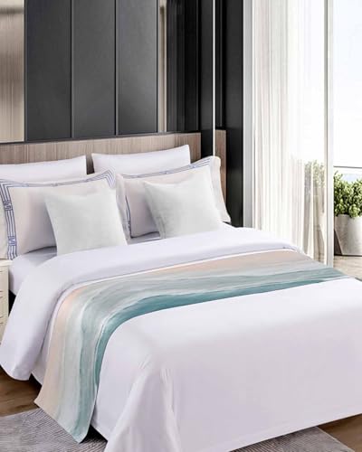 DecorLovee Coastal Ocean Bed Runner for King Bed, Summer Beach Scarf 94x20"
