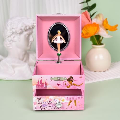 Ballerina Musical Jewelry Box for Girls with Spinning Dancer & Storage Drawer