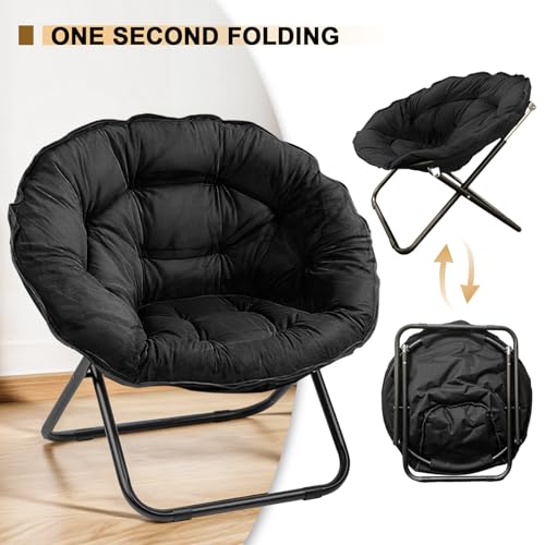 Grezone Black Oversized Folding Moon Chair - Comfortable Indoor/Outdoor Lazy Seat