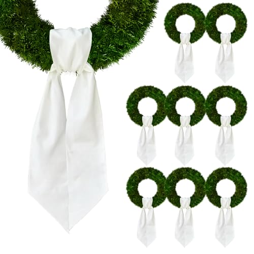 8-Piece White Cotton Linen Christmas Wreath Sashes for Front Door Decor