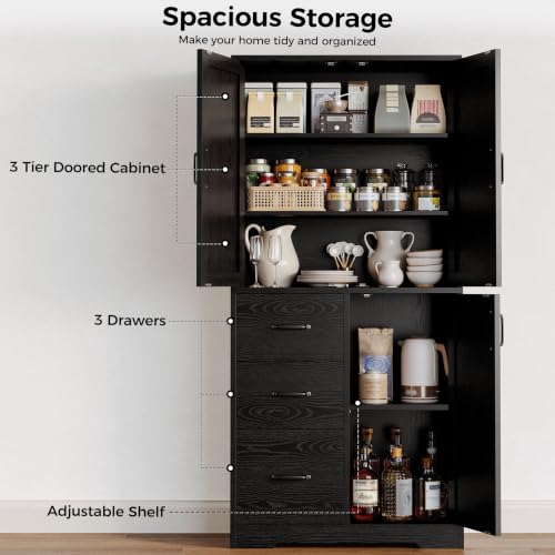 67.5" Tall Freestanding Kitchen Pantry Storage Cabinet with Doors & Drawer