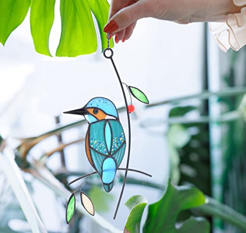 Kingfisher Stained Glass Suncatcher - Bluebird on Branch