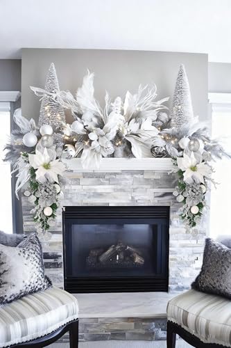 UUXX Silver Teardrop Swag Christmas Wreath 25.5" Door Decor Holiday Accent