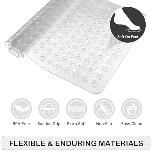 Non-Slip Bathtub Mat, 35 x 16.3 Inch Extra Large Shower Mat with Suction Cups