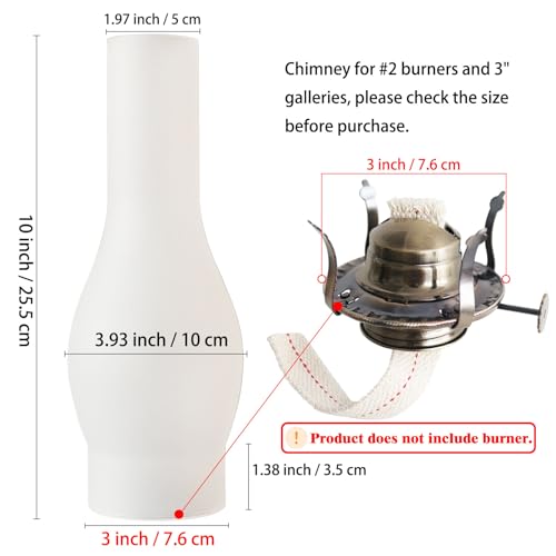 Frosted Glass Oil Lamp Chimney Replacement - 3 Inch Base x 10 Inch High