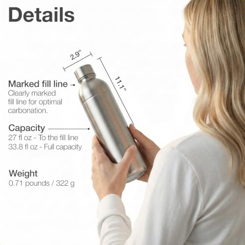 33 oz Stainless Steel Carbonator Bottle - Plastic-Free Reusable Carafe