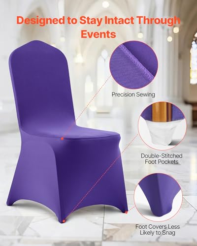 Stretch Polyester Spandex Chair Covers for Wedding & Dining - 50PCS (Purple)
