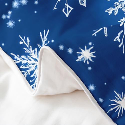 Feelyou Cotton Kids Christmas Comforter Cover Queen Size - White Blue, No Comforter