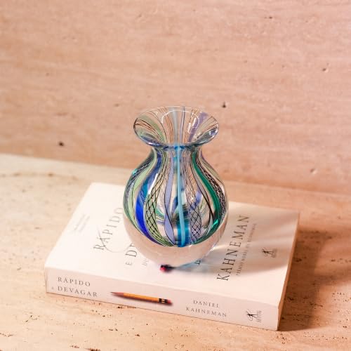 Cá d'Oro Murano Style Blue Hand Blown Glass Vase - Boho Decor Accent