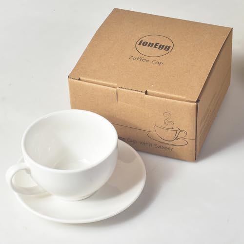 ionEgg White Porcelain Coffee Cup & Saucer Set 220ml for Cappuccino & Latte - Elegant Design