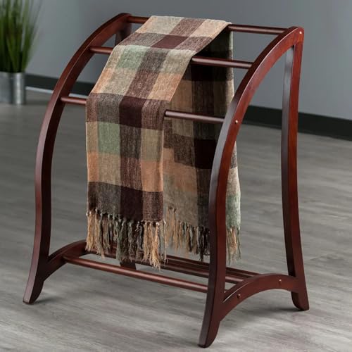 Wooden Blanket Rack 36 Inch - Brown, Freestanding Quilt & Towel Organizer