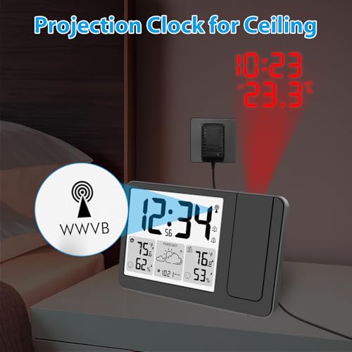 Atomic Projection Alarm Clock with Indoor Outdoor Temperature and Humidity