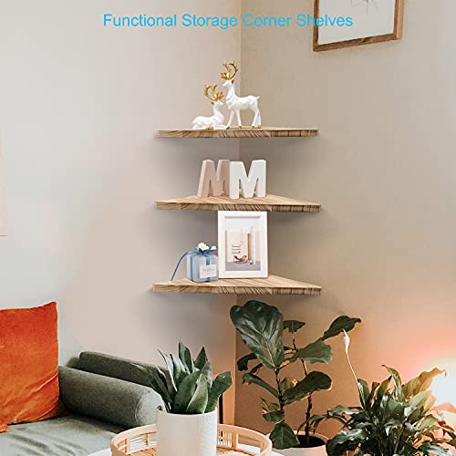 Rustic Corner Wall Shelf Set of 3, Floating Wood Display Shelves