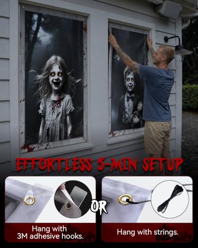 2pcs Halloween Ghost Window Covers, Scary Haunted House Porch Decor