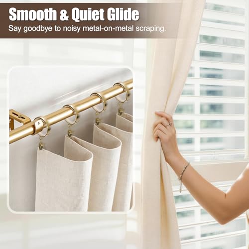 20 Pack Gold Curtain Rings with Clips, Silent Glide Drapery Rings 2 Inch