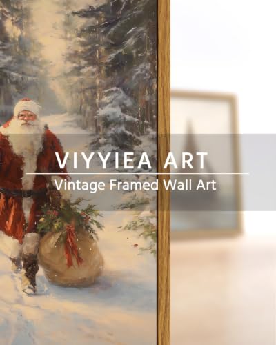 VIYYIEA Vintage Framed Christmas Wall Art, Santa Claus Prints