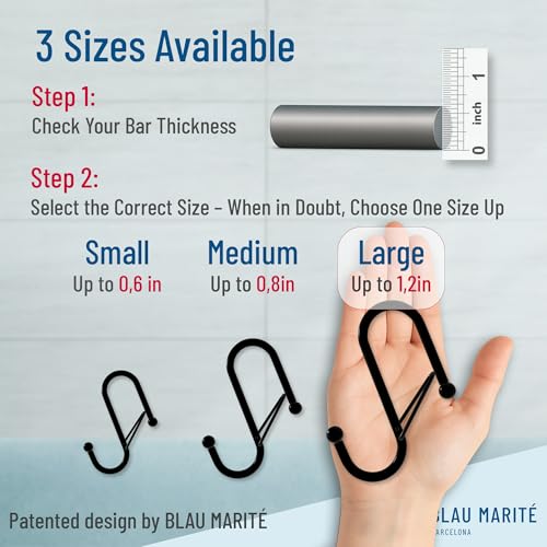 6-Pack Heavy-Duty Metal S Hooks with Safety Buckle, Large Silver