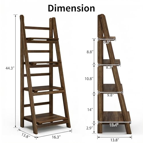 4-Tier Foldable Solid Wood Ladder Shelf, Portable Bookshelf & Plant Stand